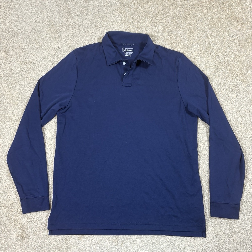 L.L.Bean Men's Long Sleeve Polo Shirt Medium Regular Slightly Fitted Navy Blue